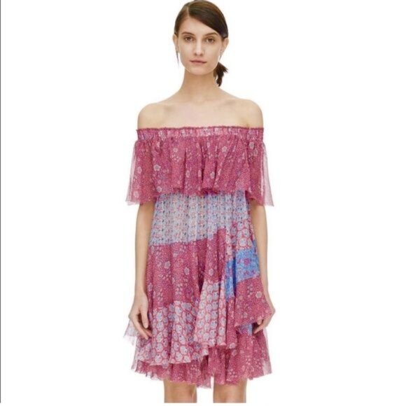 Rebecca Taylor Silk Off Shoulder Patchwork Mini Dress Mermaid Size S - Picture 15 of 15